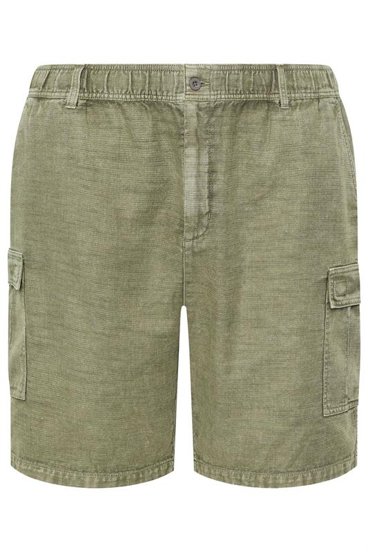 BadRhino Big & Tall Khaki Green Washed Cotton Slub Cargo Shorts | BadRhino  6