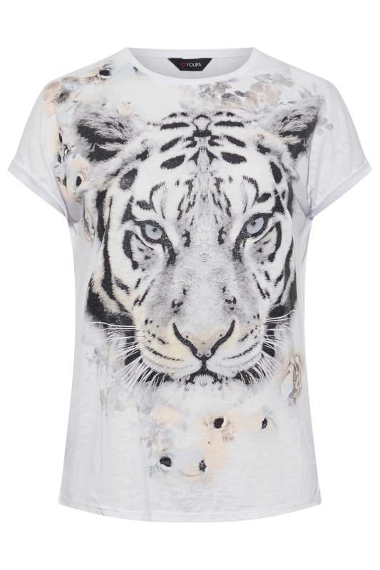 Plus Size White Burnout Tiger Graphic T-Shirt | Yours Clothing 6