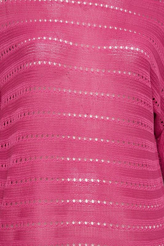 YOURS Plus Size Pink Slash Neck Open Knit Jumper | Yours Clothing 5