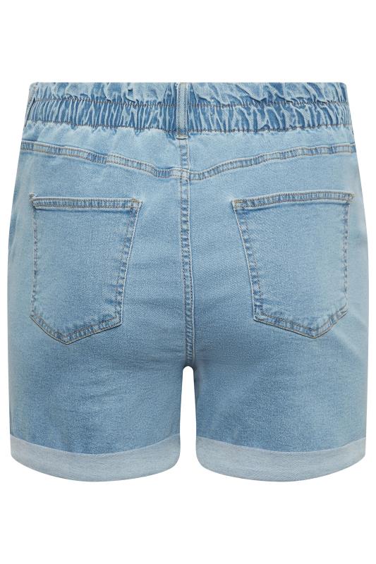 YOURS Plus Size Light Blue Elasticated Waist Denim Shorts | Yours Clothing 4