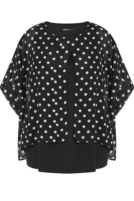 YOURS Plus Size Black Polka Dot Double Layer Top | Yours Clothing 5
