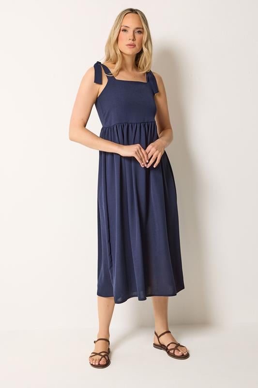 LTS Tall Women's Navy Blue Tie Detail Midi Sundress | Long Tall Sally 1
