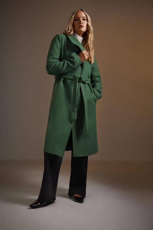  LTS Tall Dark Green Belted Wrap Formal Coat