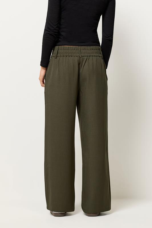 PixieGirl Petite Women's Olive Green Button Tab Detail Wide Leg Trousers | PixieGirl 2