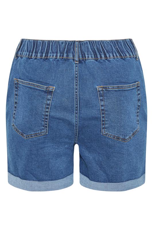 Plus Size Mid Blue Elasticated Waist Mom Denim Shorts | Yours Clothing 6