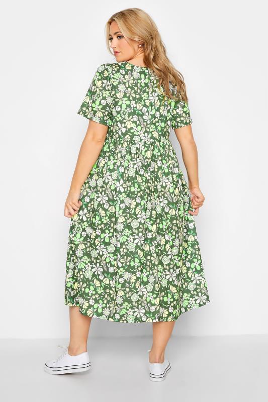 LIMITED COLLECTION Plus Size Green Floral Print Midaxi Smock Dress | Yours Clothing  3