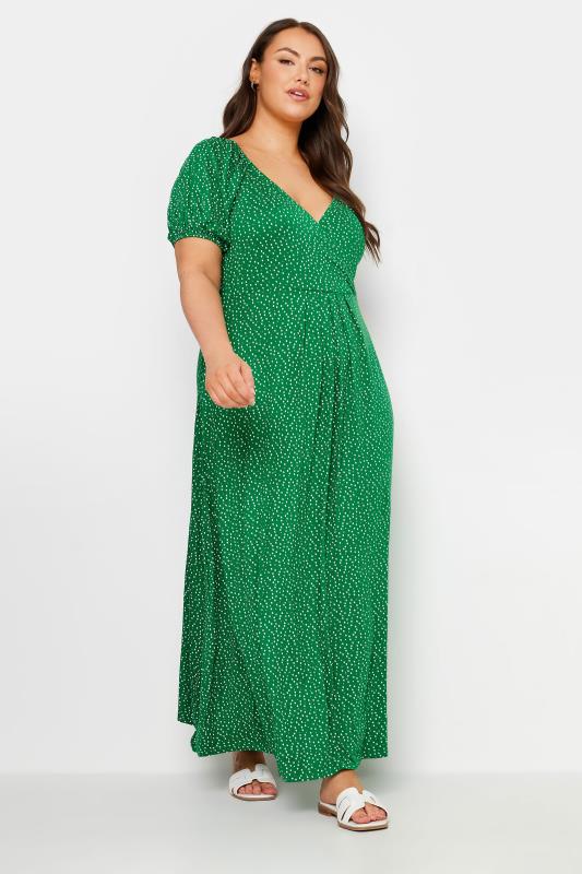 Plus Size  YOURS Curve Green Polka Dot Print Wrap Dress