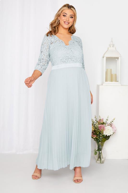  Grande Taille YOURS LONDON Curve Blue Lace Pleated Bridesmaid Maxi Dress