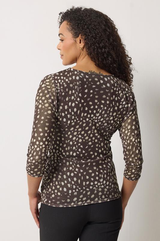 M&Co Brown Animal Print Mesh Sleeve Wrap Top | M&Co 2