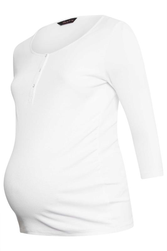 BUMP IT UP MATERNITY Plus Size White Ribbed Popper Fastening Top | Yours Clothing 5
