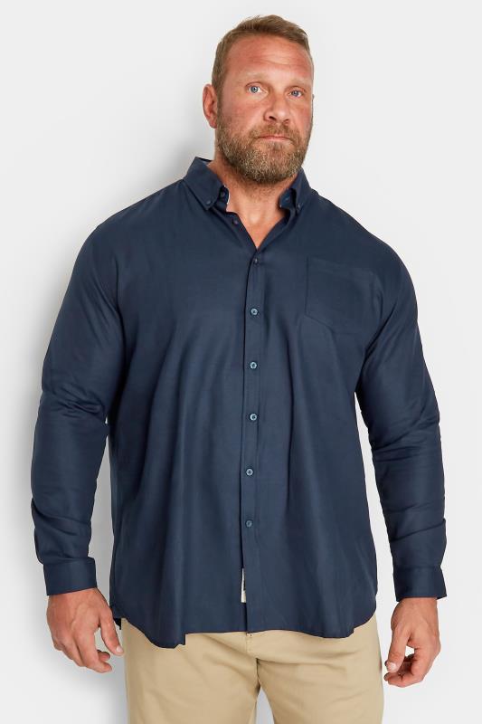 D555 Big & Tall Navy Blue Long Sleeve Oxford Shirt | BadRhino 1