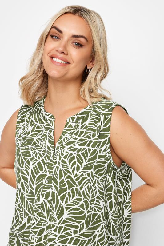 YOURS Plus Size Khaki Green Leaf Print Sleeveless Blouse | Yours Clothing 4