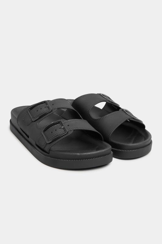 PixieGirl Black Double Buckle Slider Sandals In Standard D Fit 2