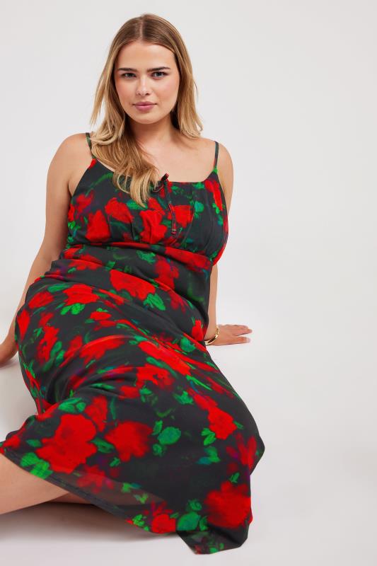 YOURS LONDON Plus Size Black Floral Print Midaxi Dress | Yours Clothing 1
