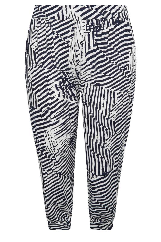 YOURS Curve Navy Blue Sketch Print Crop Harem Trousers | Yours Clothing  5