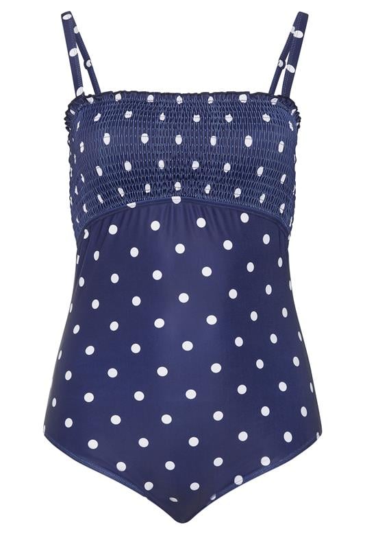YOURS Plus Size Navy Blue Polka Dot Shirred Swimsuit | Yours Clothing 7