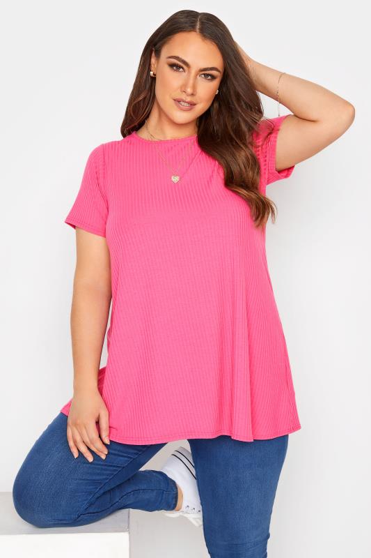 Curve Bright Hot Pink Ribbed Swing Top 1
