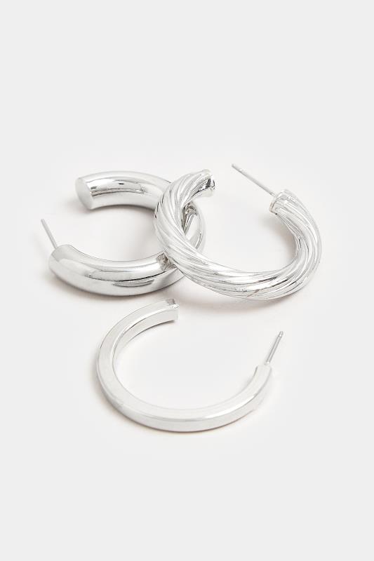 3 PACK Silver Small Hoop Earrings Set | Yours Clothing  3