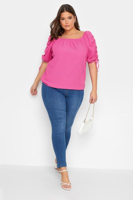 YOURS Plus Size Pink Textured Bubble Hem Top | Yours Clothing 2