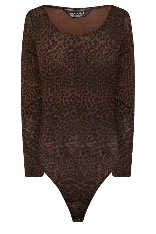 Petite Brown Leopard Print Bodysuit | PixieGirl 5