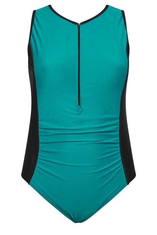 YOURS Plus Size Curve Blue Zip Front Tummy Control Swimsuit | Yours Clothing  7