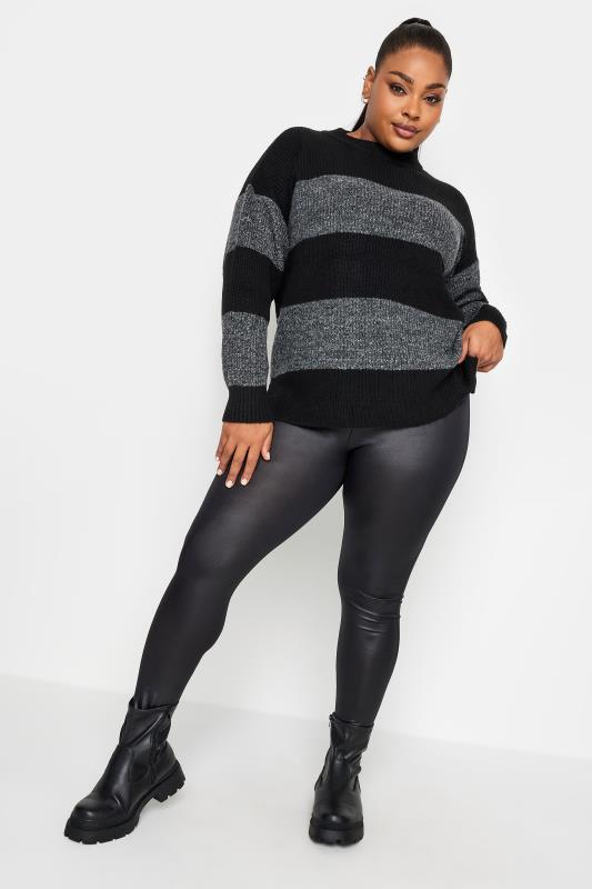 Plus Size Black Wet Look Stretch Leggings | Yours Clothing 3