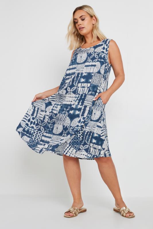 YOURS Plus Size Blue Tile Print Pocket Swing Dress | Yours Clothing 2