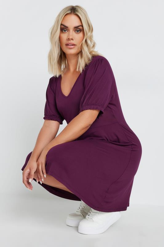 YOURS Plus Size Burgundy Red Puff Sleeve Mini Dress | Yours Clothing 4