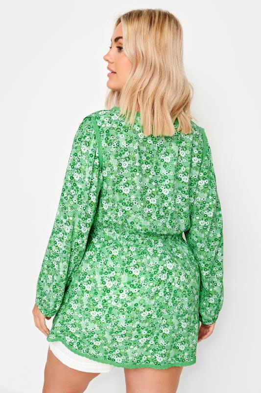 YOURS Plus Size Green Ditsy Floral Print Smock Top | Yours Clothing 3