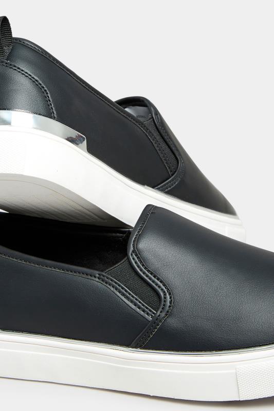 Black & Silver Hardware Slip-On Trainers In Extra Wide EEE Fit | Yours Clothing 6