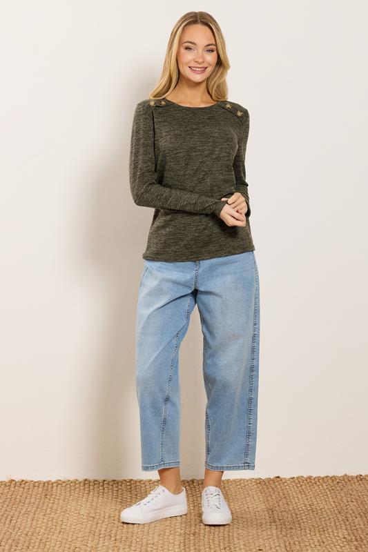 M&Co Brown Button Detail Long Sleeve Tunic Top | M&Co 1