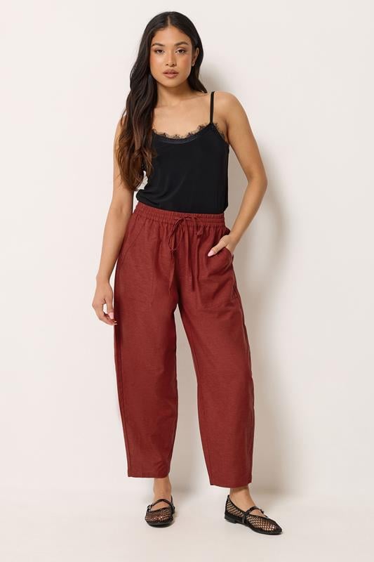  PixieGirl Petite Brick Red Linen Barrel Trousers