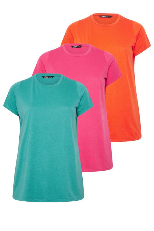 YOURS 3 PACK Plus Size Teal Blue & Pink Core T-Shirts | Yours Clothing 9