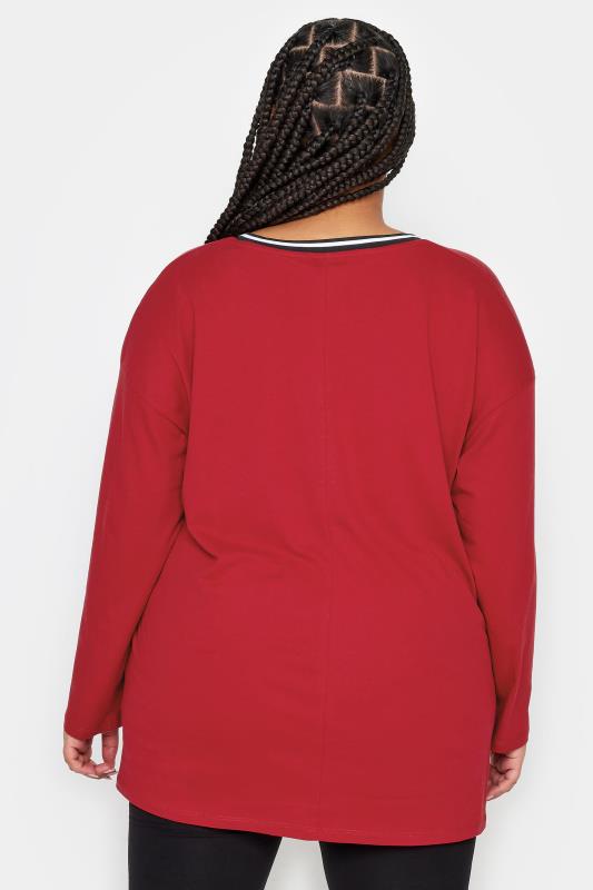 YOURS Plus Size Red 'Brooklyn' Varsity Oversized T-Shirt | Yours Clothing