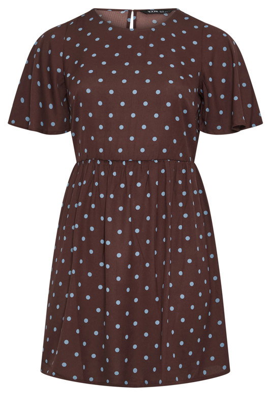 Yours Women's Plus Size Blue & Brown Polka Dot Print Dress Size 12