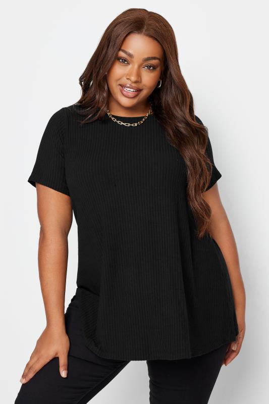 YOURS Plus Size 2 Pack Black Ribbed Swing T-Shirts | Yours Clothing 6