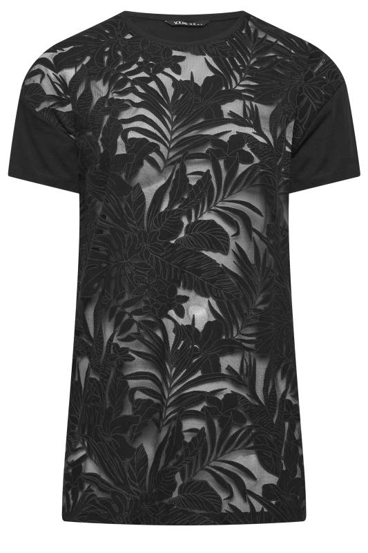 YOURS Plus Size Black Floral Mesh Panel T-Shirt | Yours Clothing 6