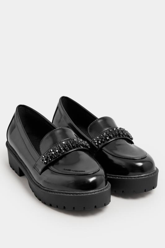 LIMITED COLLECTION Black Diamante Chunky Loafers In Extra Wide EEE Fit | Yours Clothing 2