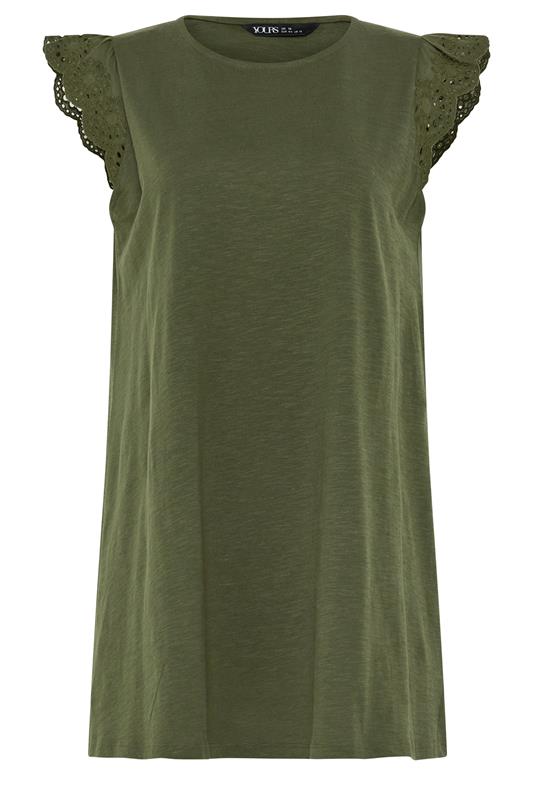 YOURS Plus Size Khaki Green Broderie Frill Vest Top | Yours Clothing 6