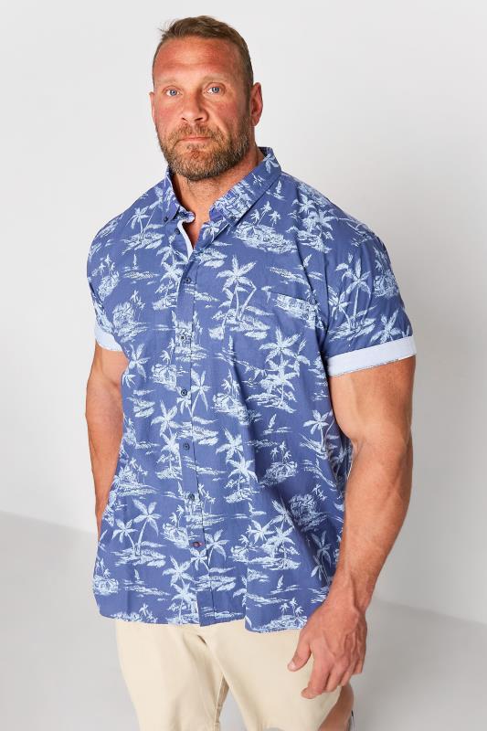  Grande Taille D555 Big & Tall Blue Hawaiian Print Shirt