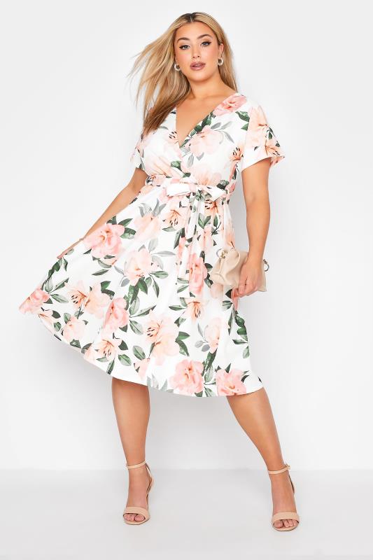  Grande Taille YOURS LONDON Curve White Floral Wrap Skater Dress