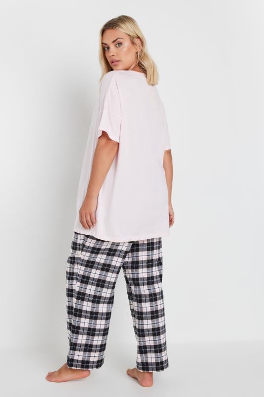 YOURS Plus Size Pink Woven Check Print Pyjama Set | Yours Clothing 3