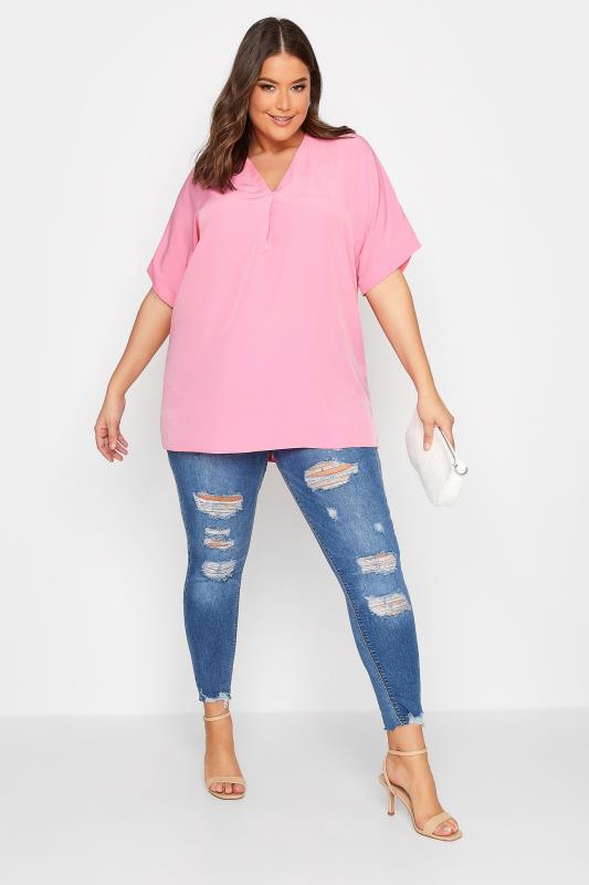 YOURS Curve Plus Size Baby Pink V-Neck Top | Yours Clothing  2
