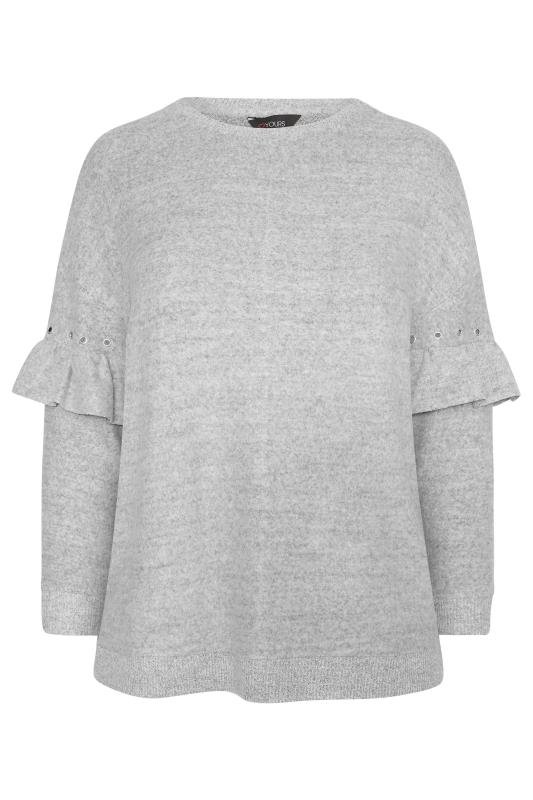 Grey Frill Sleeve Super Soft Hand Feel Knitted Jumper_F.jpg