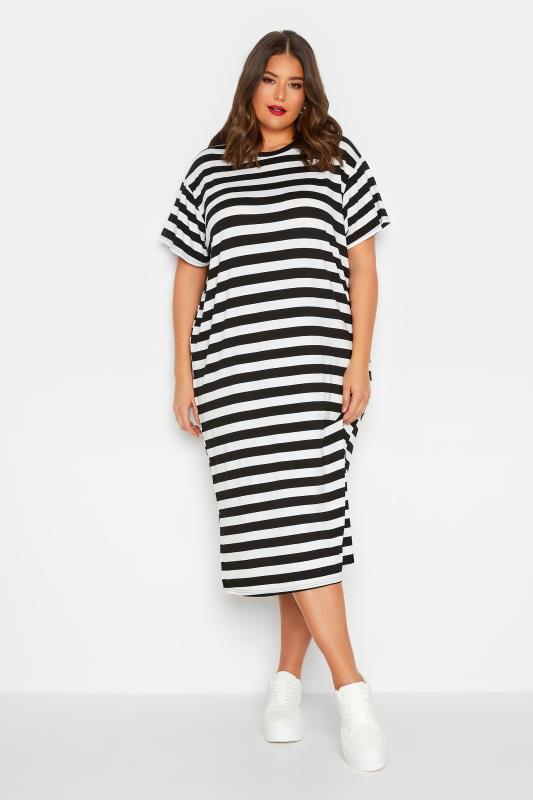 LIMITED COLLECTION Plus Size Black Stripe Throw On Maxi Dress | Yours Clothing 1