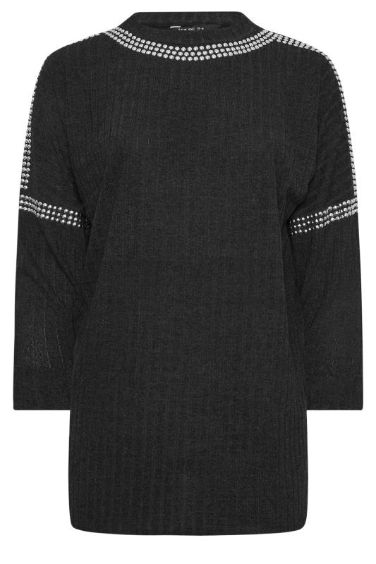 YOURS Plus Size Black Stud Neckline Embellished Jumper | Yours Clothing 5