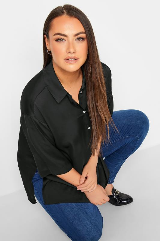 YOURS Curve Plus Size Black Satin Shirt | Yours Clothing  4