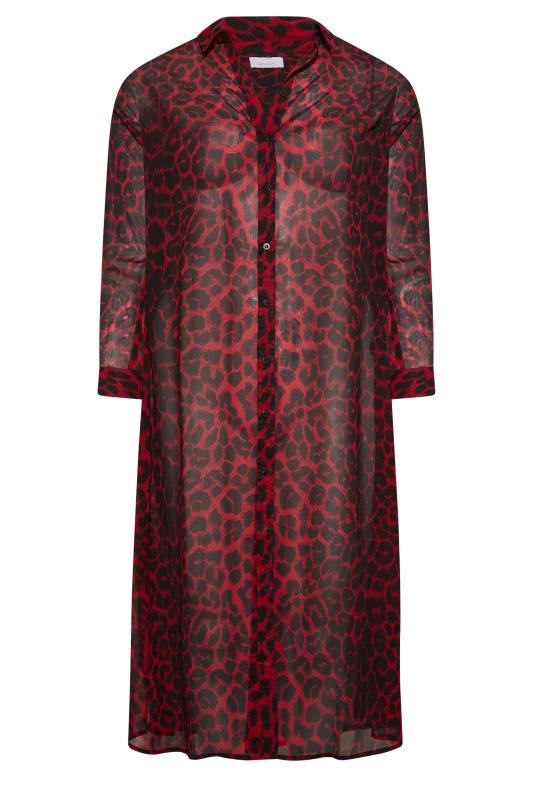YOURS LONDON Plus Size Curve Dark Red Leopard Print Longline Shirt | Yours Clothing  6