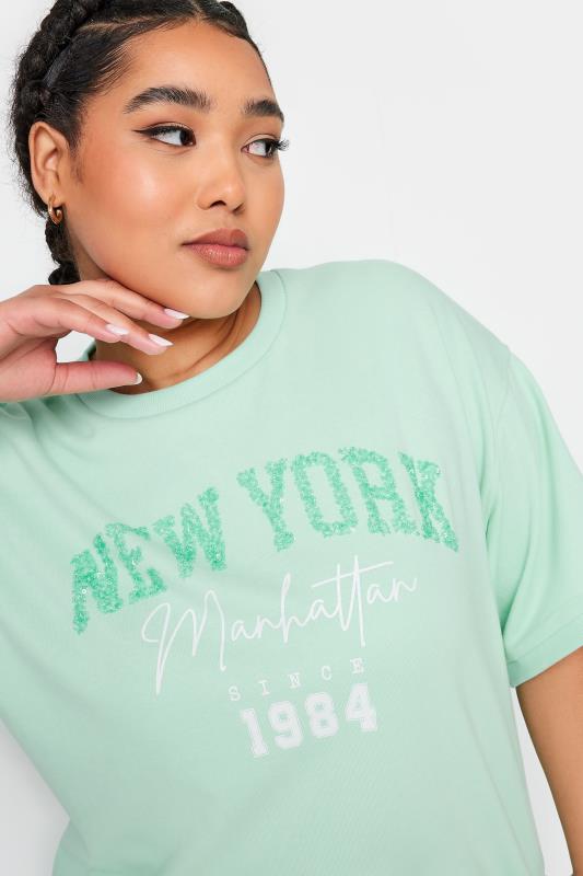 YOURS Plus Size Green 'New York' Slogan Embellished Top | Yours Clothing 4
