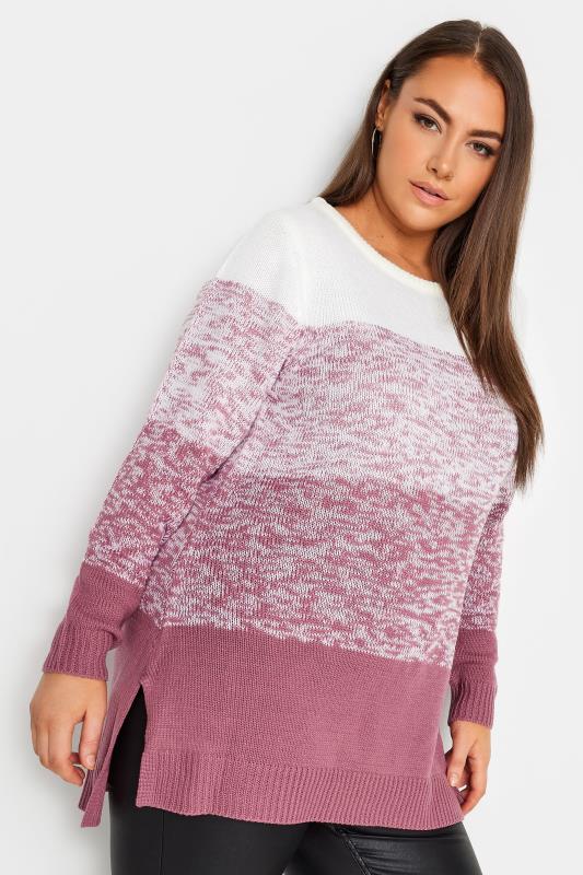 YOURS Plus Size Pink Colourblock Stripe Knitted Jumper | Yours Clothing 4